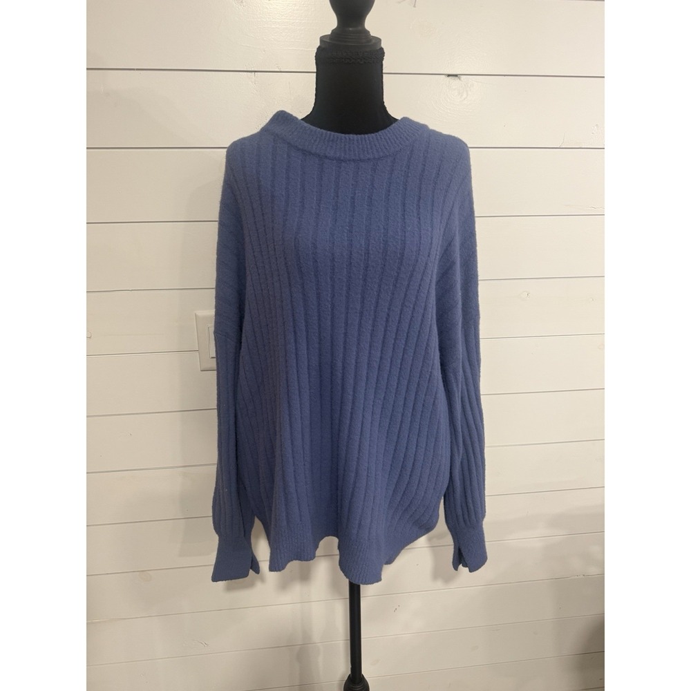 Aerie Blue Fuzzy Soft Ribbed Oversized Sweater Women's Size Small